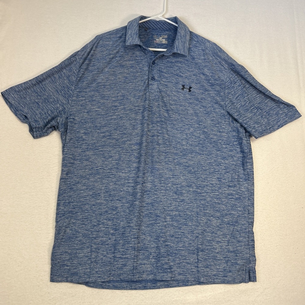 Under Armour Polo Shirt Mens XL Golf Blue Heatgear Stretch Performance Loose Fit